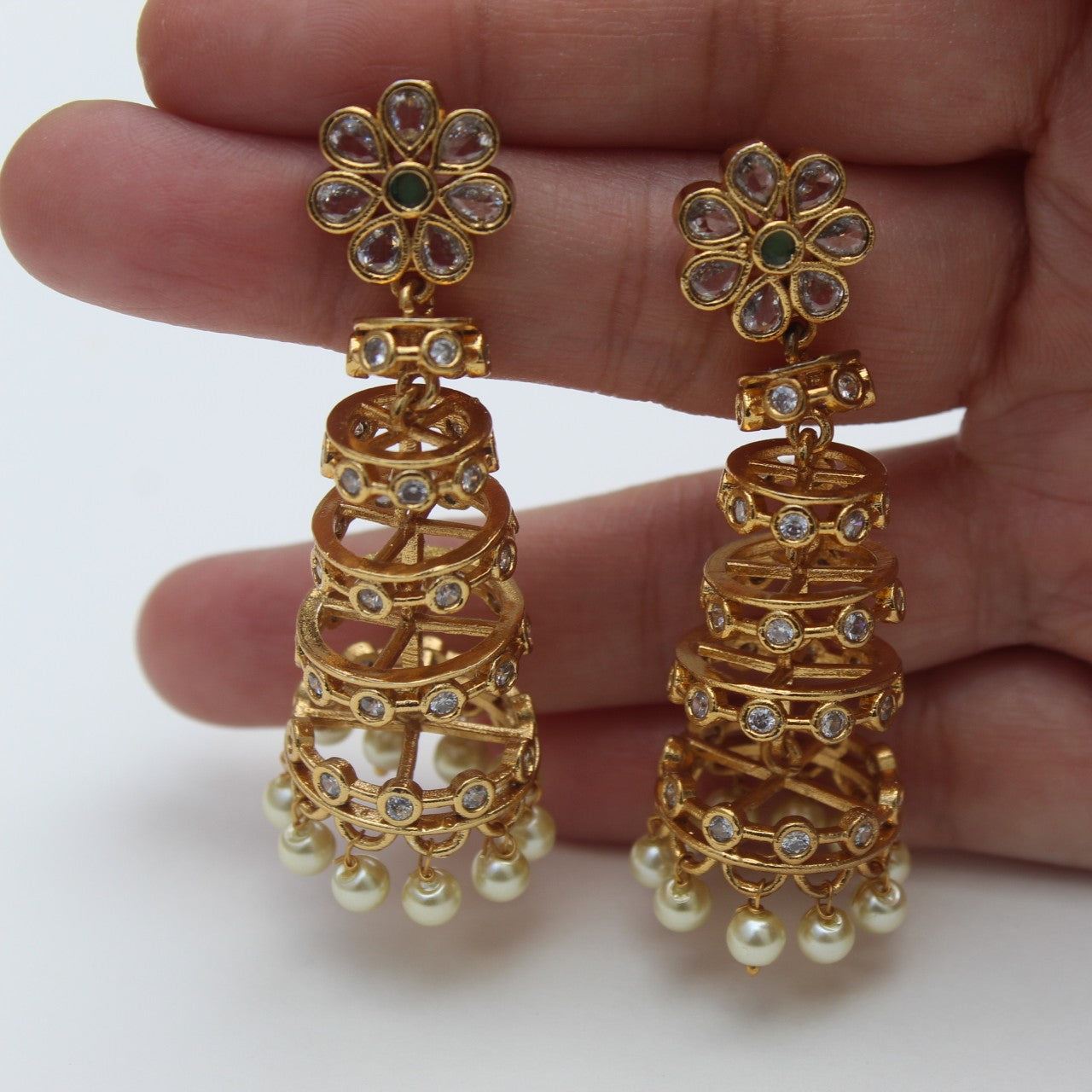 Golden Pearl Tier Jhumkas