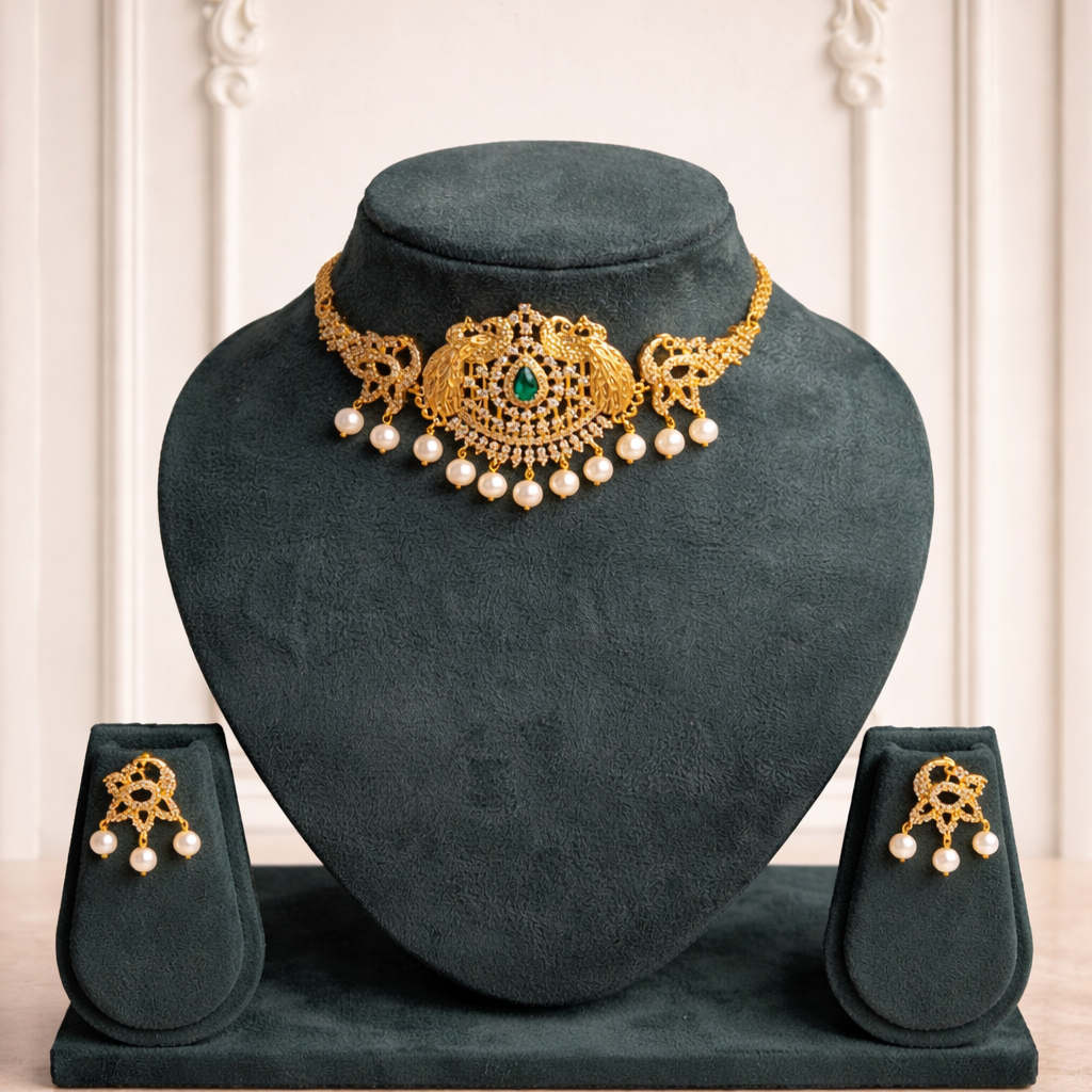 Mayura Emerald Pearl Choker Set