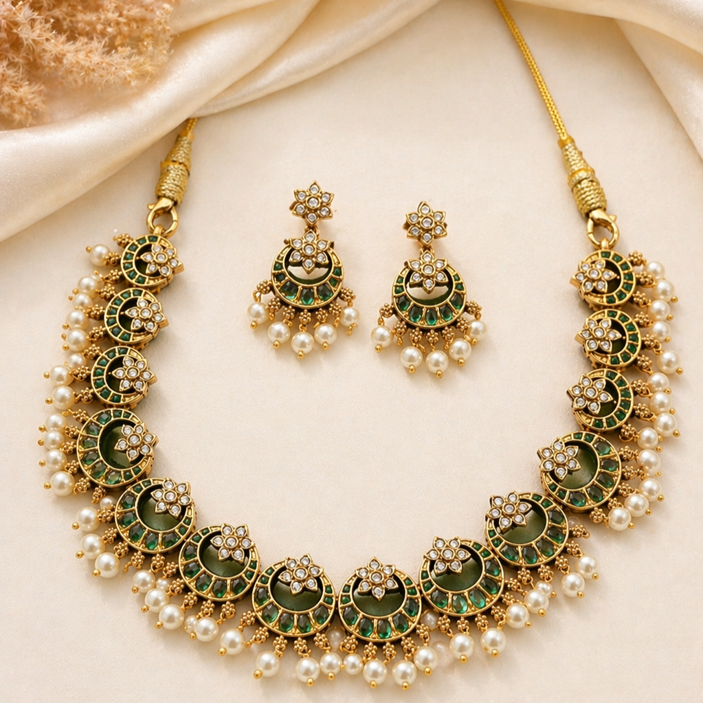 Aaradhya Emerald Pearl Choker