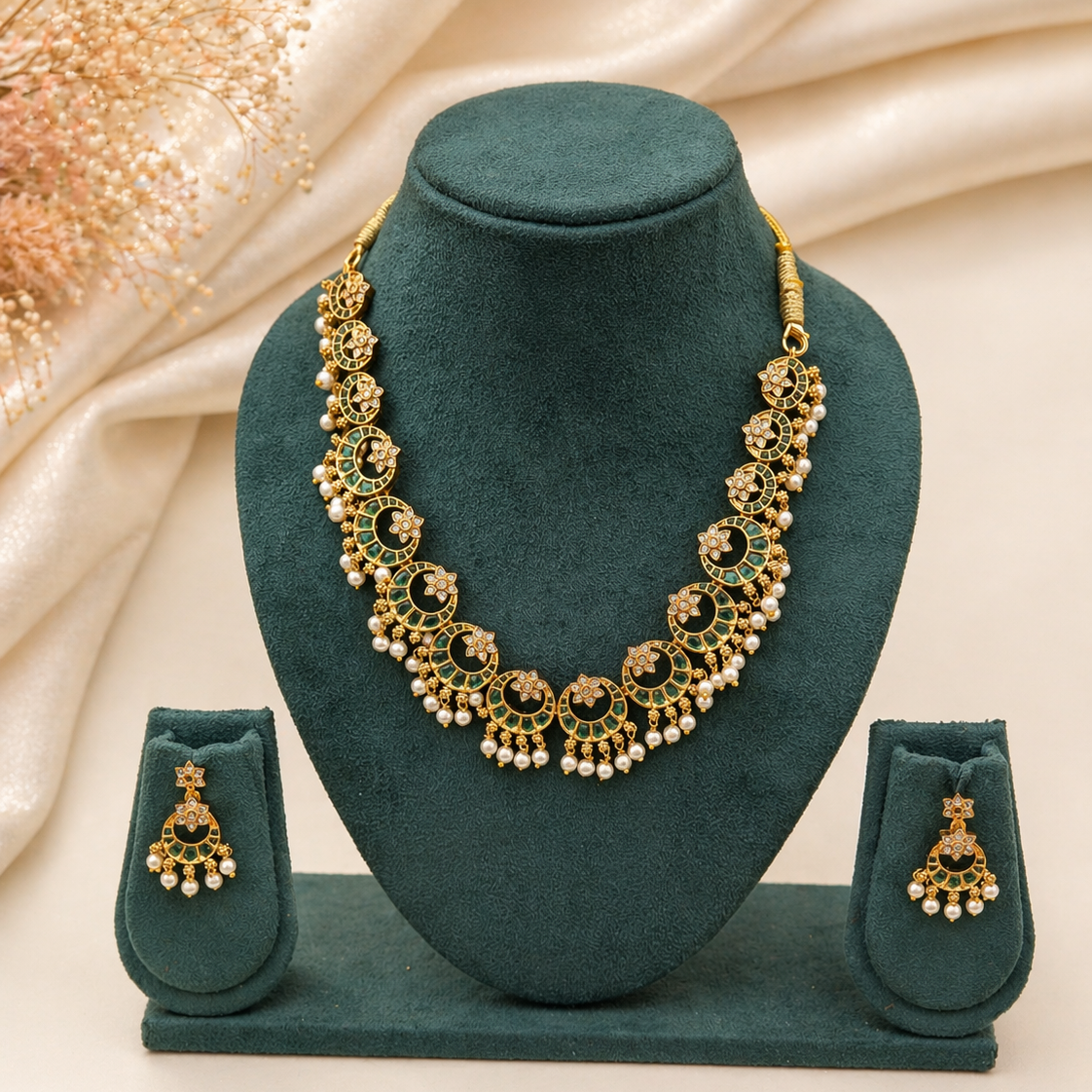 Aaradhya Emerald Pearl Choker