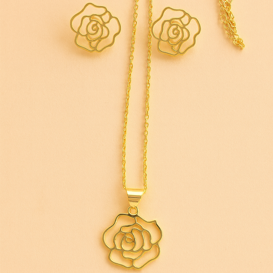 Golden Rose Bloom Chain Necklace