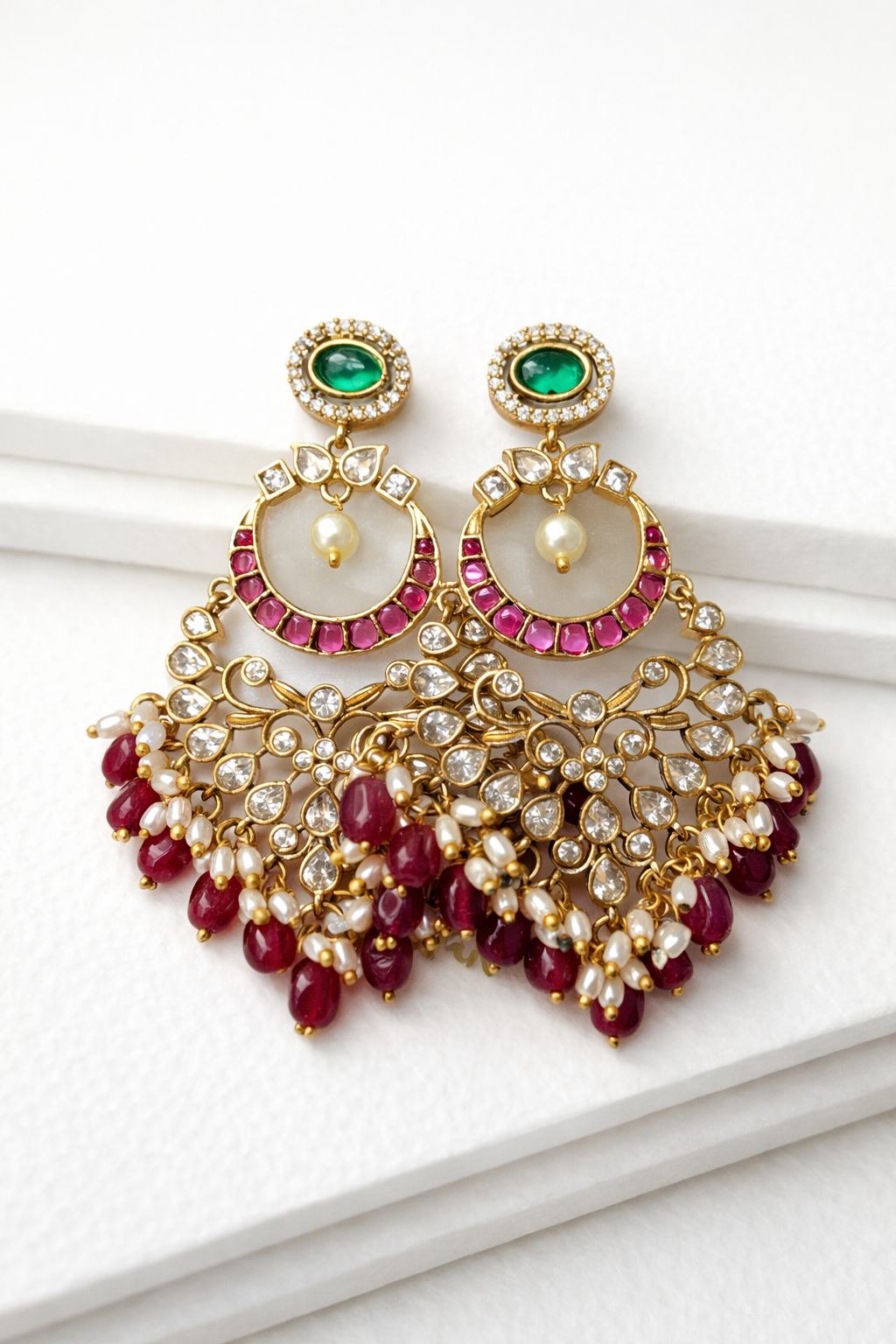 Royal Emerald & Ruby Chandbali Statement Earrings