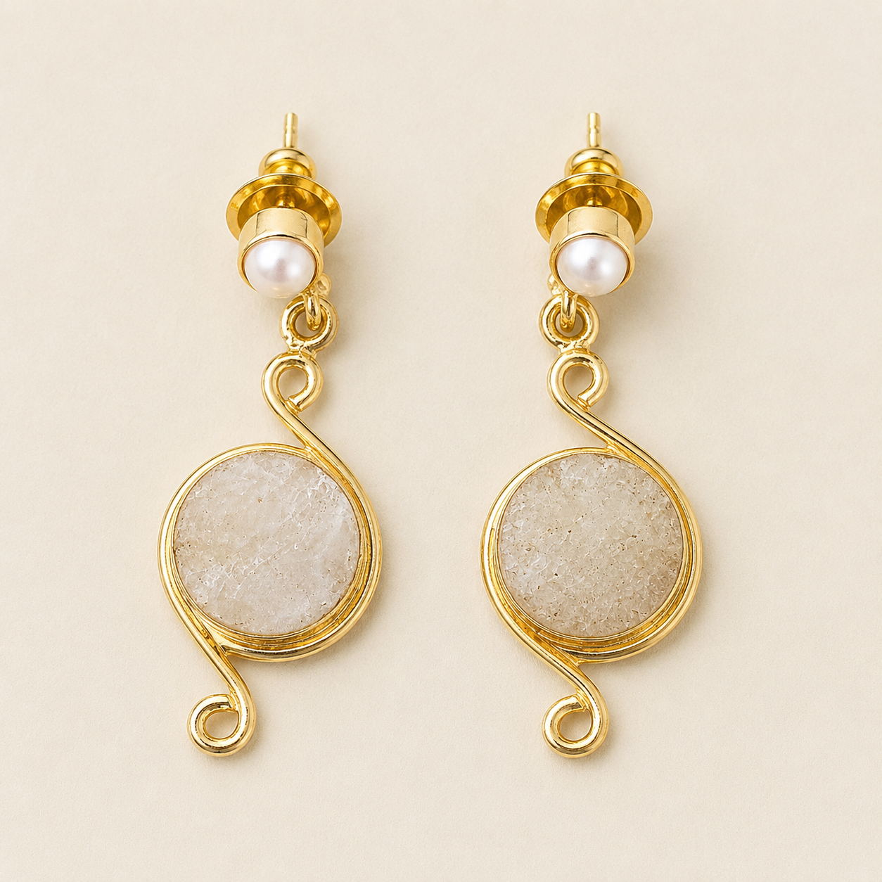 Pearl Halo Stone Drop Earrings