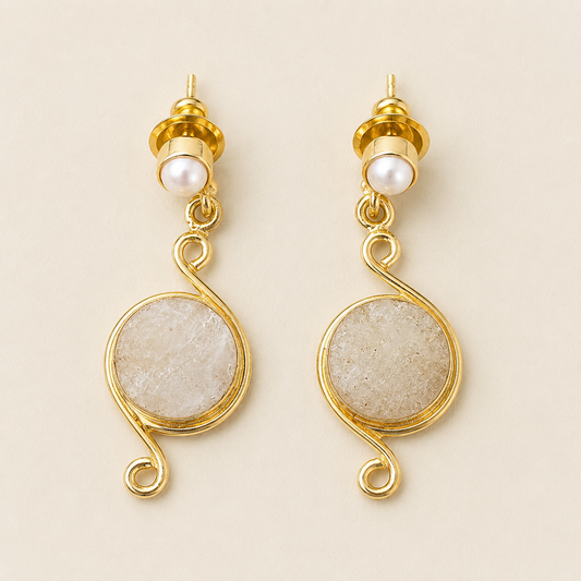 Pearl Halo Stone Drop Earrings