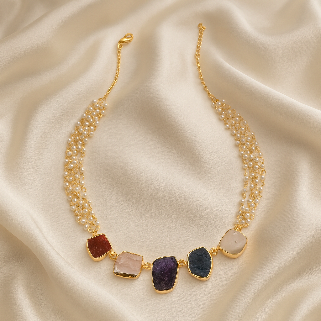 Multi-Layered Pearl Gem Necklace