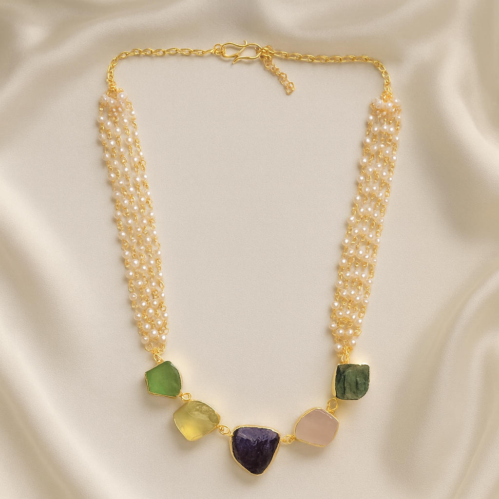 Multi-Layered Pearl Gem Necklace