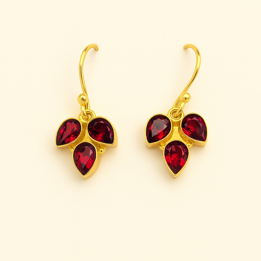 Leaf Trio Stone Loop Earrings