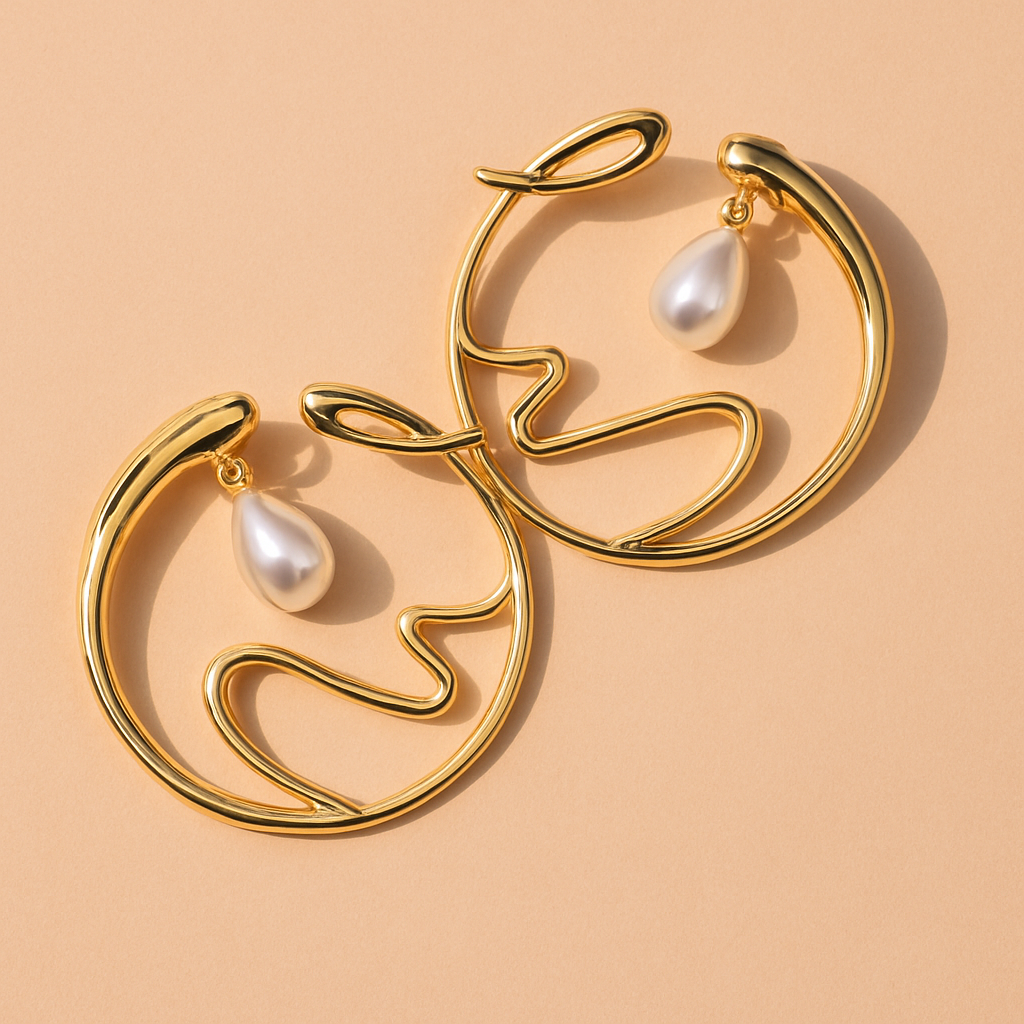 Aurelia Wave Pearl Hoops