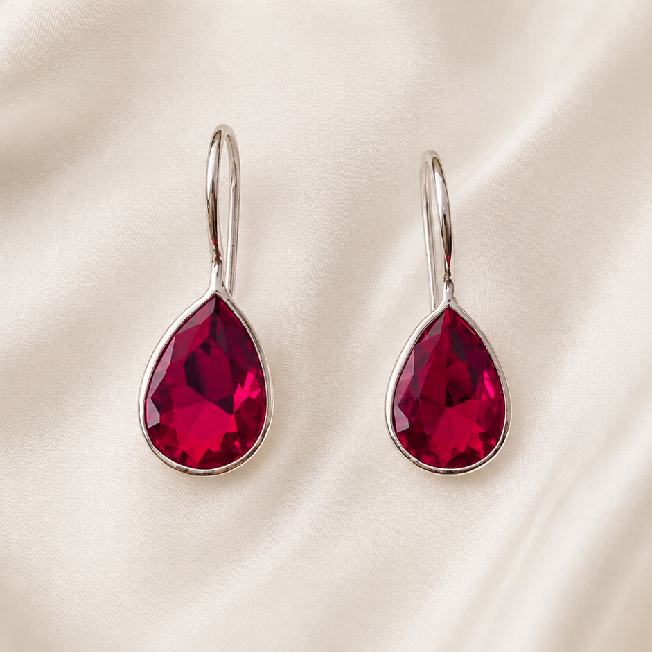 Teardrop Stone Silver Tone Earrings