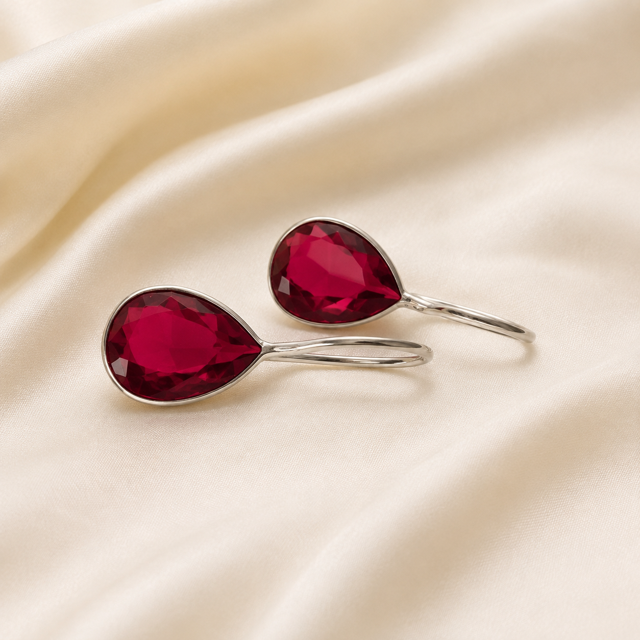 Teardrop Stone Silver Tone Earrings
