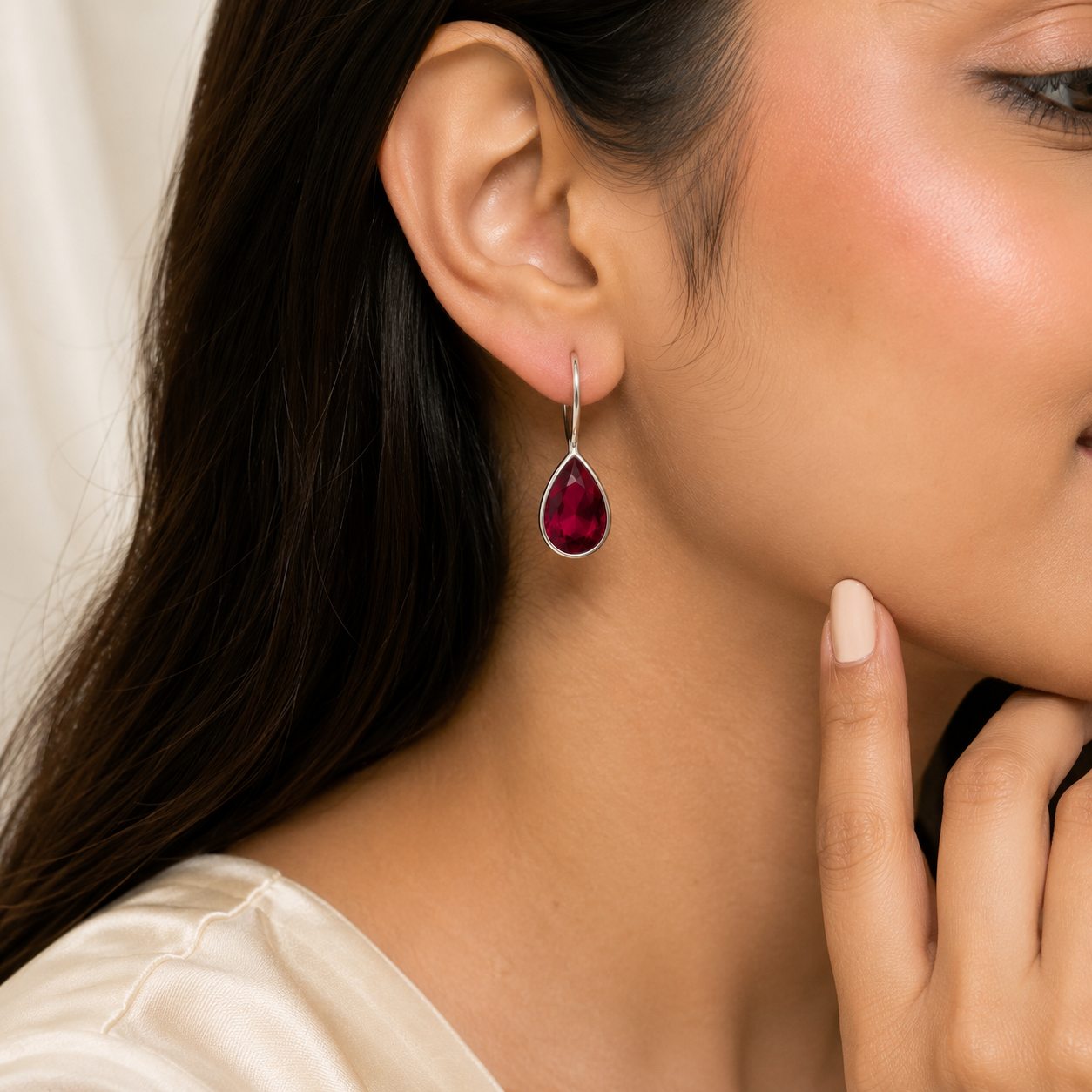 Teardrop Stone Silver Tone Earrings
