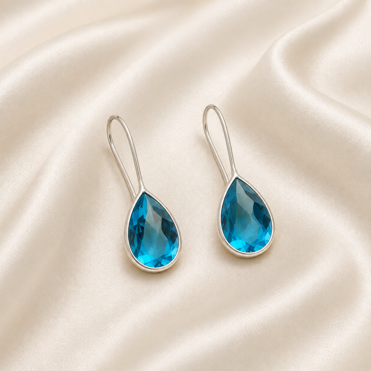 Teardrop Stone Silver Tone Earrings