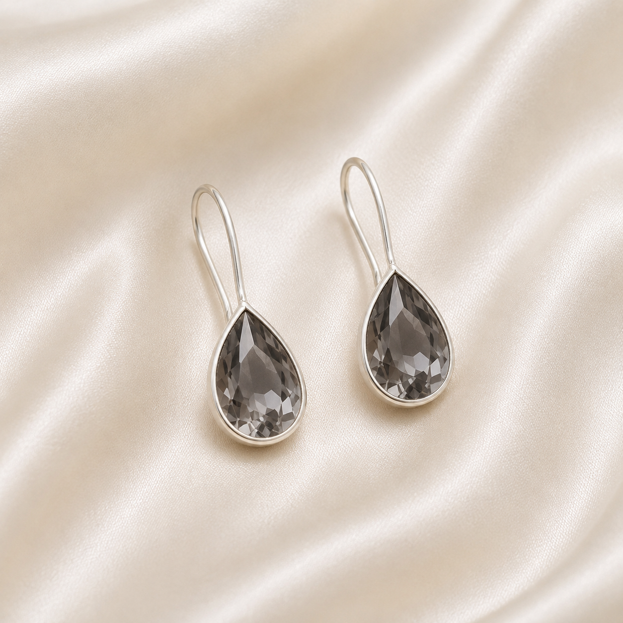 Teardrop Stone Silver Tone Earrings