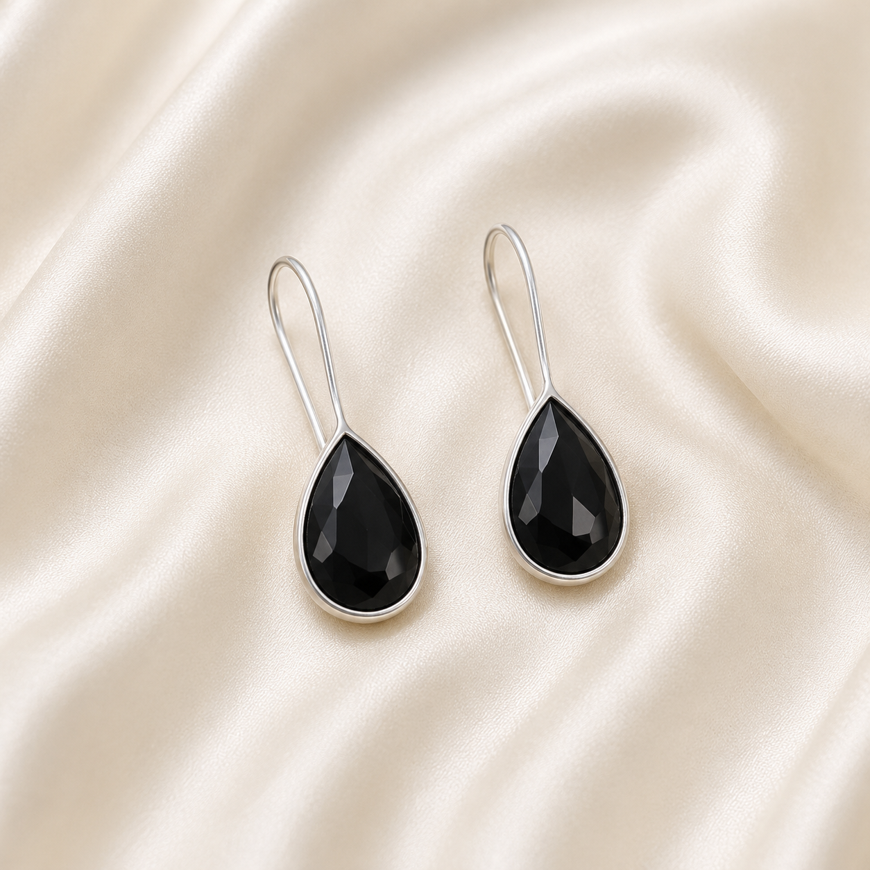 Teardrop Stone Silver Tone Earrings