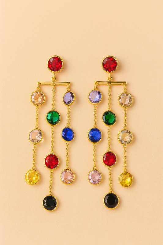Multicolor waterfall long earring