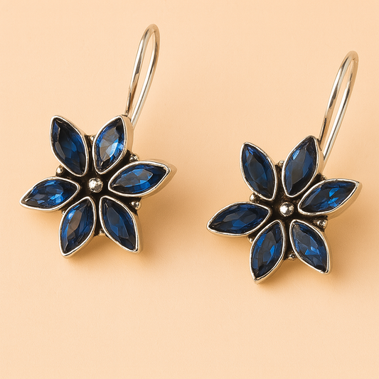 Silver Flowery Stone Earrings