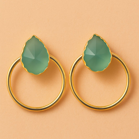 Water drop stone stud with ring frame