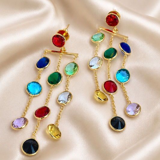 Multicolor waterfall long earring
