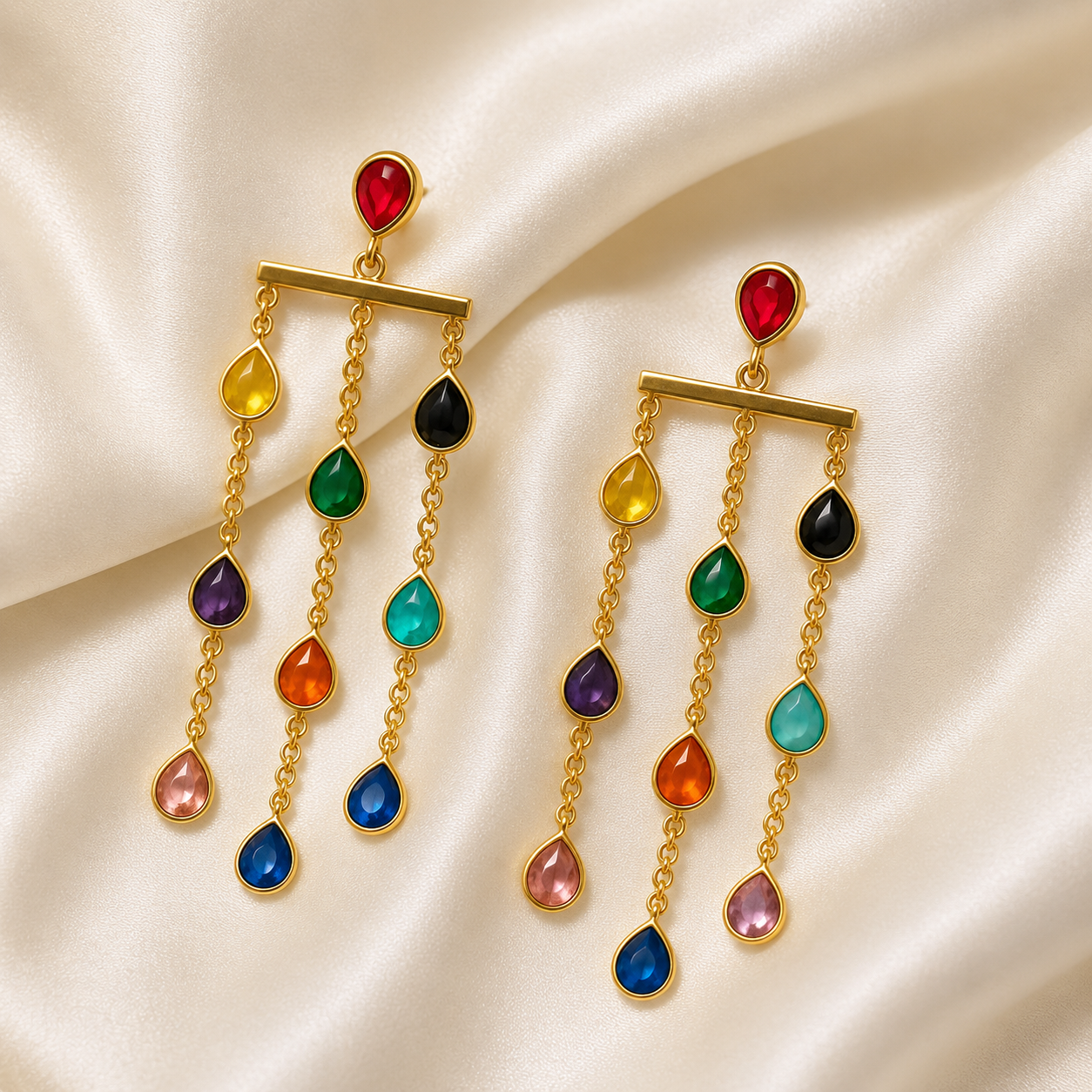 Multicolor waterfall long earring
