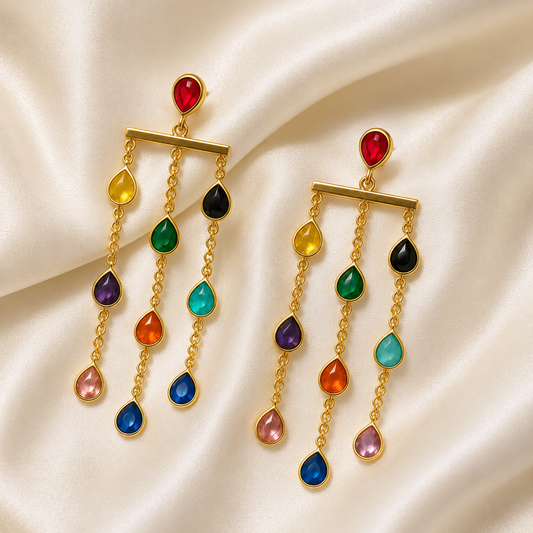 Multicolor waterfall long earring