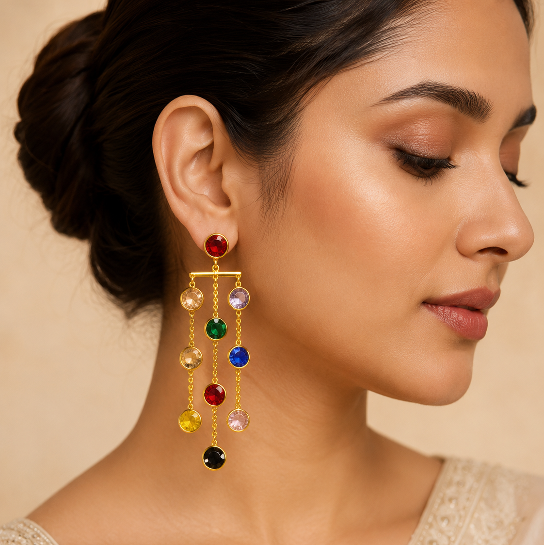 Multicolor waterfall long earring