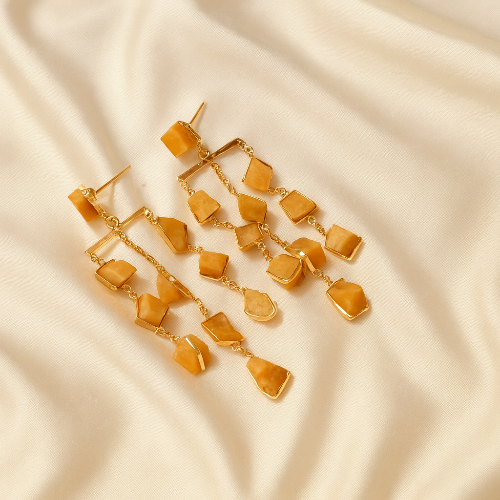 Waterfall long earring - precious rough stones