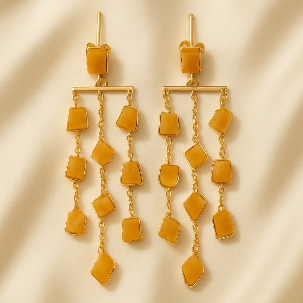 Waterfall long earring - precious rough stones