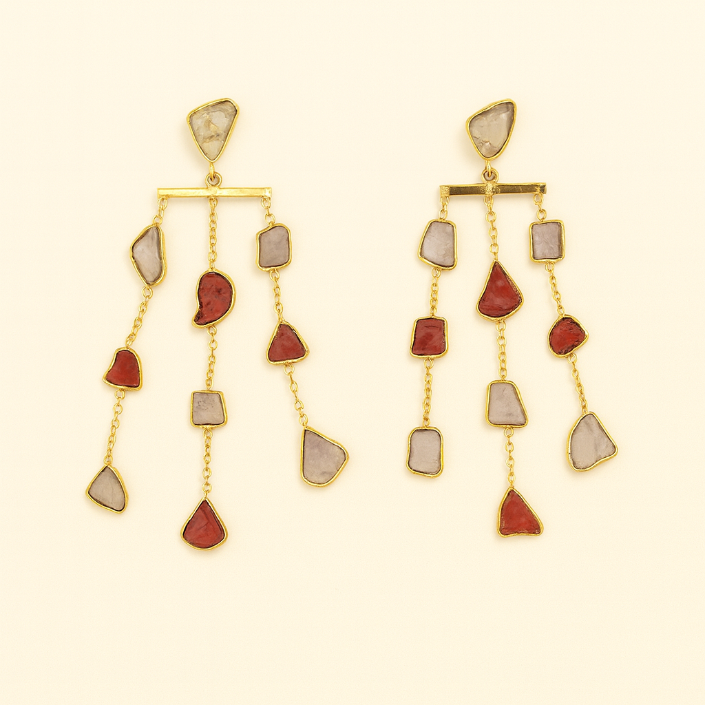 Waterfall long earring - precious rough stones