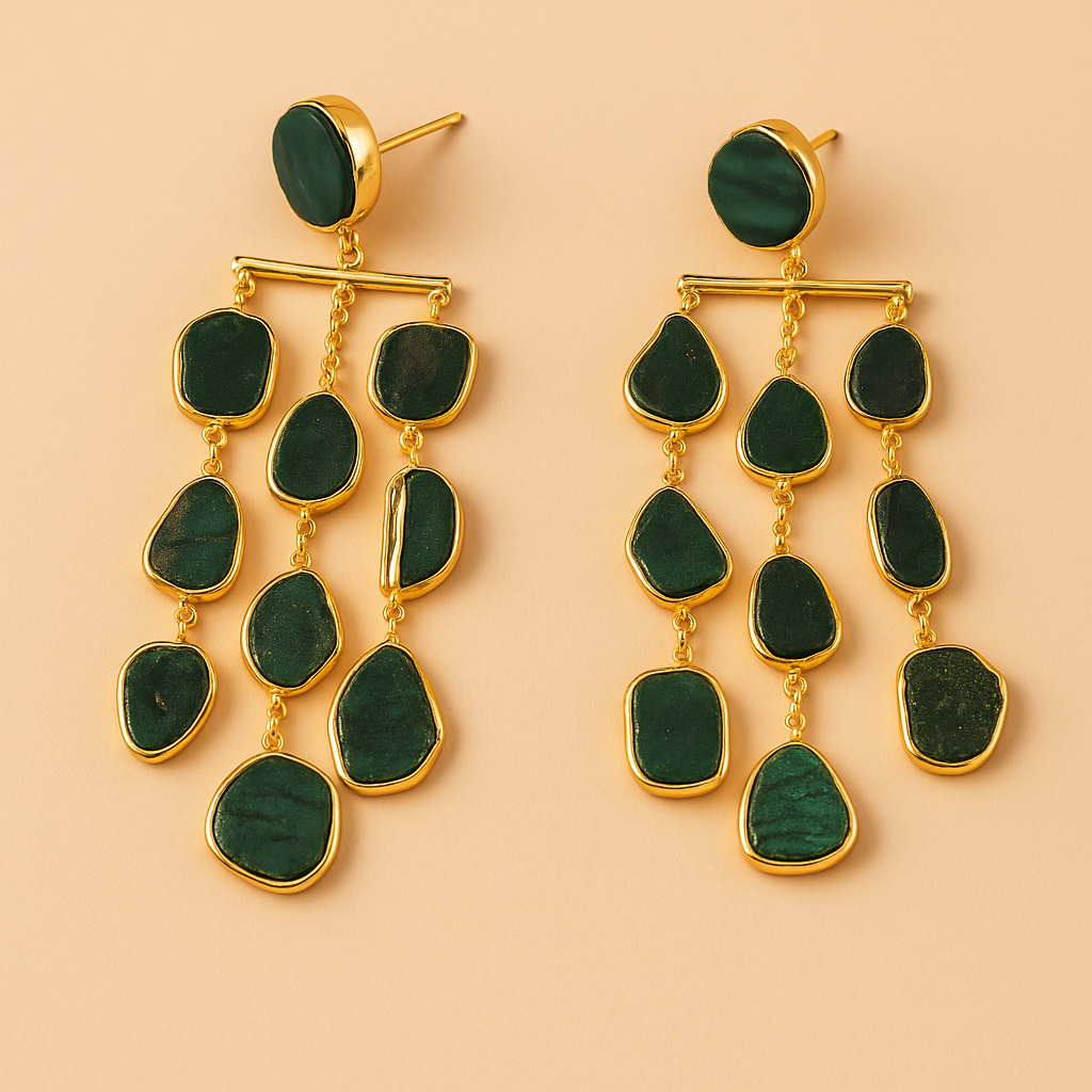 Waterfall long earring - precious rough stones