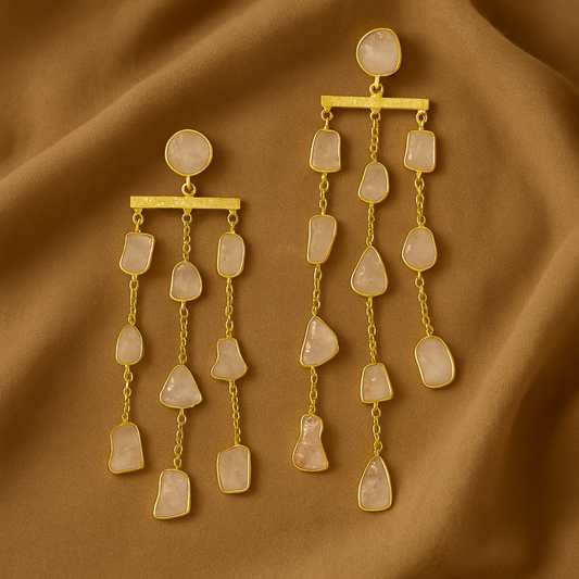 Water fall long earing - precious rough stones