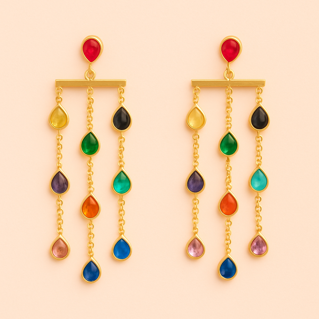 Multicolor waterfall long earring