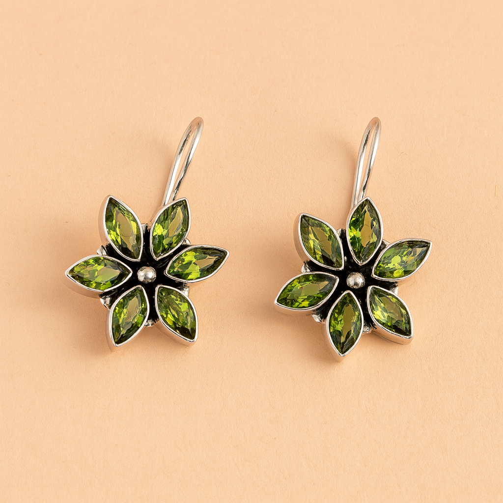 Silver Flowery Stone Earrings