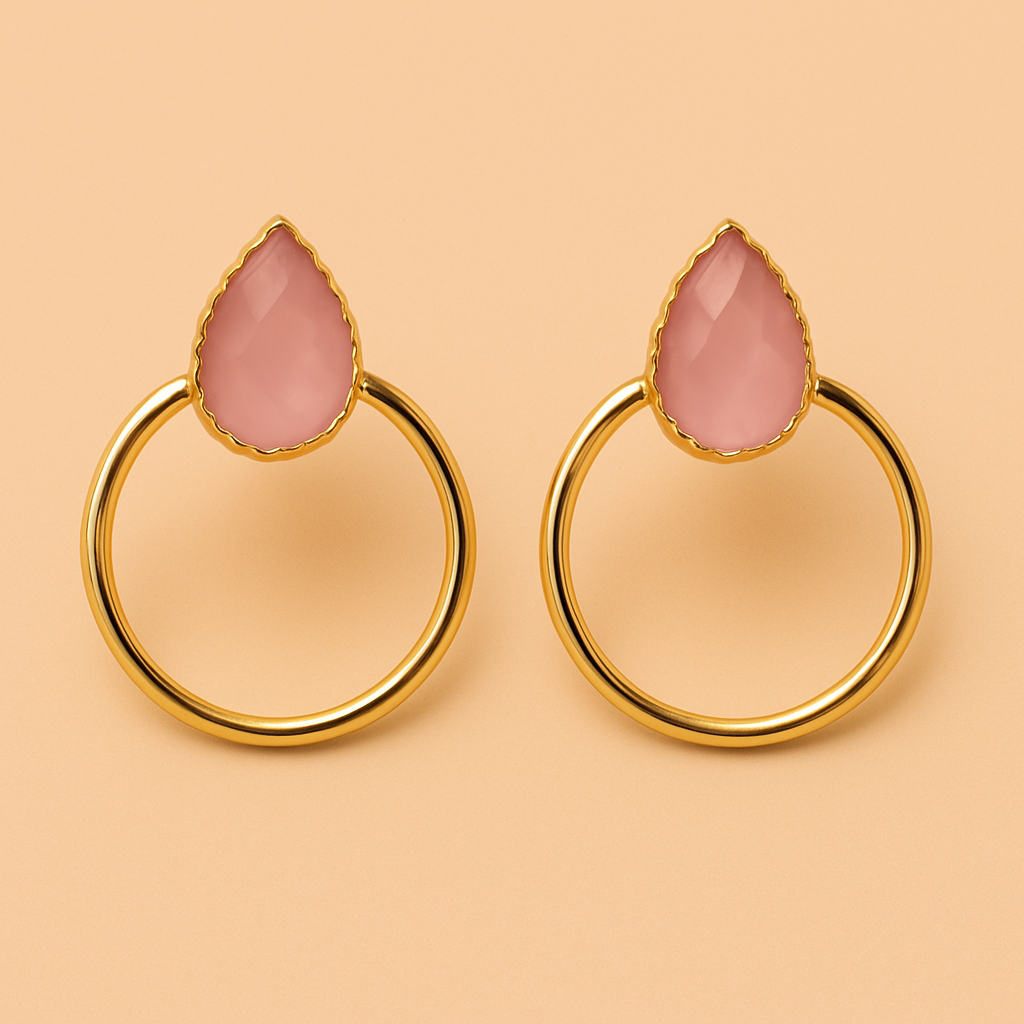 Water drop stone stud with ring frame