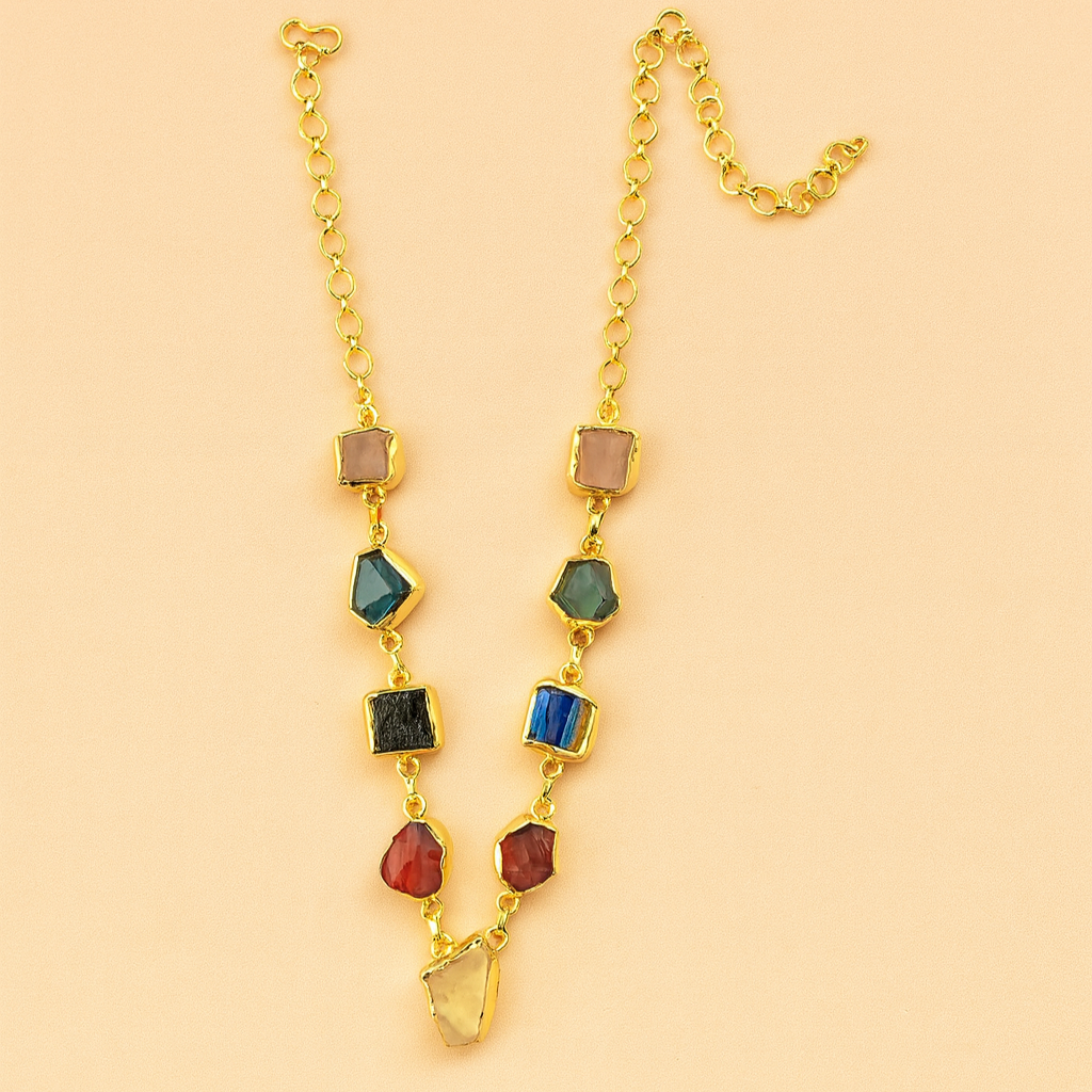 Nine Treasures Rough Stone Necklace