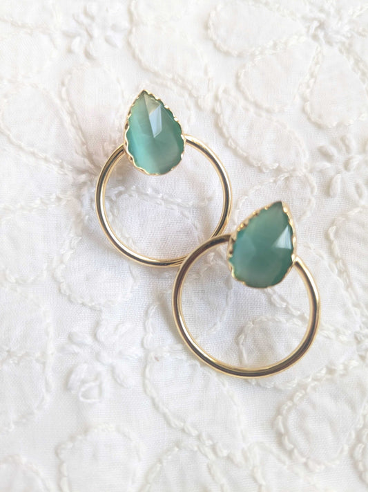 Water drop stone stud with ring frame