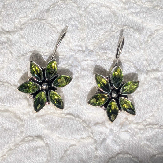 Silver Flowery Stone Earrings