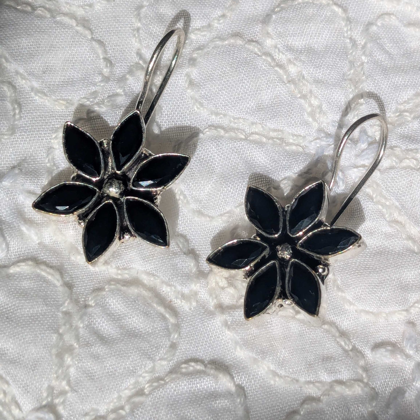 Silver Flowery Stone Earrings