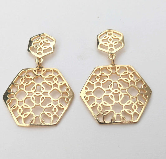 Golden Hexagon Pearl Earring