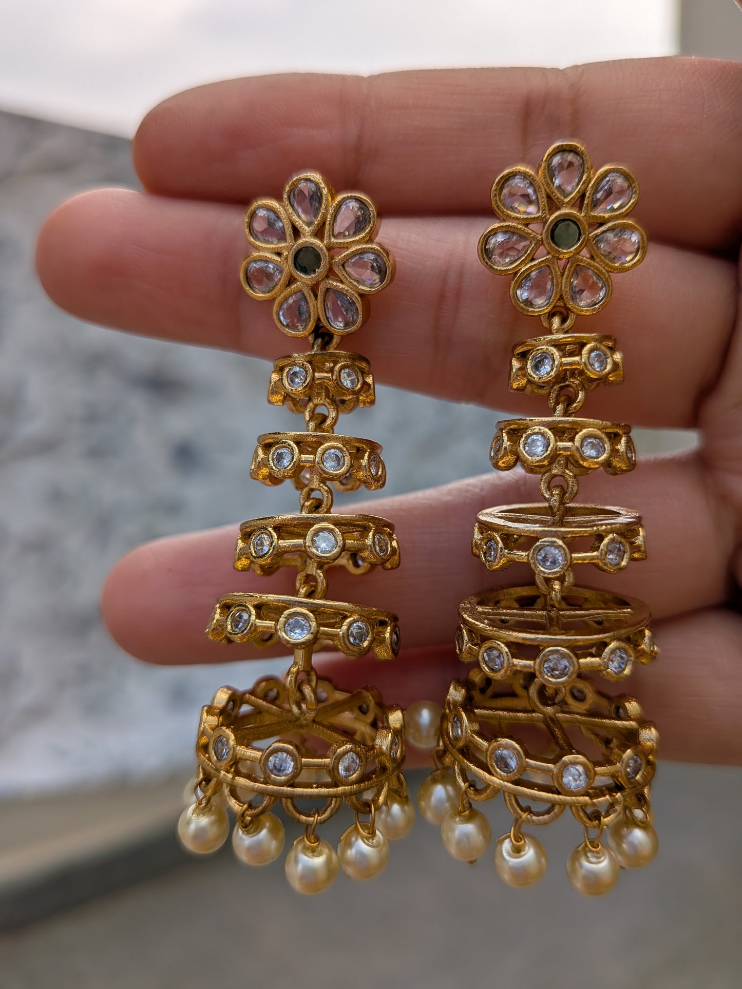 Golden Pearl Tier Jhumkas