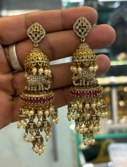 Maharani Pearl Elephant Jhumkas