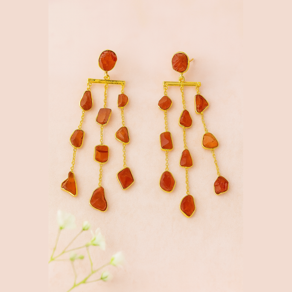 Water fall long earing - precious rough stones