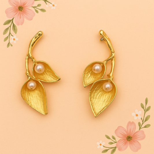 Dual pearl leaf earring