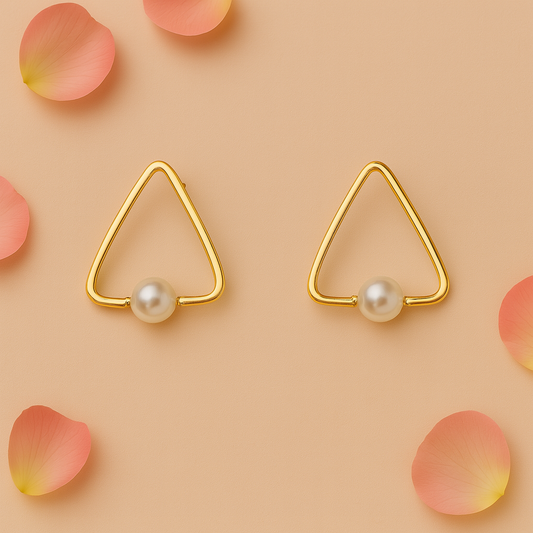 Triangle Framed Pearl Earrings – Modern Elegance