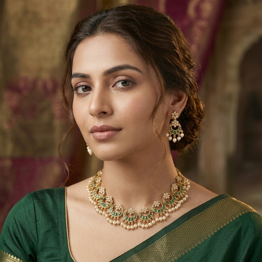 Aaradhya Emerald Pearl Choker